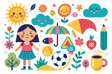 Child with summer icons