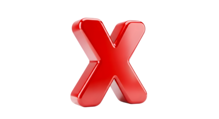 Red letter x glossy isolated on transparent background