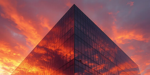 Modern Glass Architecture at Sunset with Colorful Reflections