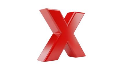 Shiny red letter x isolated on transparent background
