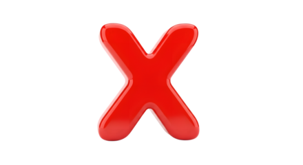 Red letter x glossy isolated on transparent background