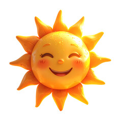 Happy cartoon sun with rosy cheeks isolated on transparent background.
