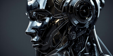 Chrome Cyborg Head in Dramatic Futuristic Lighting