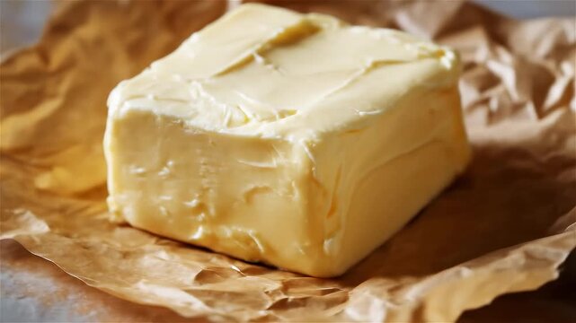Savoring the rich texture and flavor of freshly cut butter on golden parchment