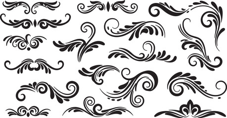 Fototapeta premium Collection of elegant black swirling flourishes and decorative ornate swirls for design elements