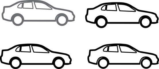 A captivating illustration showcasing four sleek car icons, , each rendered with precision and style, perfect for automotive design projects