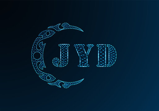 Low poly letter logo JYD design. JYD letter logo low poly vector design on blue color gradient background. JYD logo low poly design
