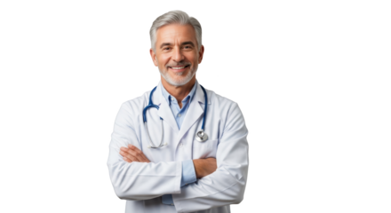 Creative confident mature doctor portrait smiling representation emphasizing doctor, mature, man with elegant tones and balanced