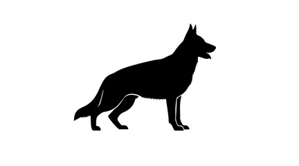Black silhouette of a german shepherd standing, showcasing its alert posture and strong build, a loyal and intelligent companion
