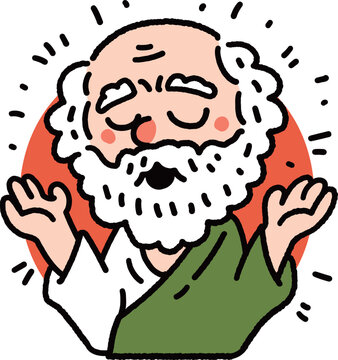Socrates Raising Both Hands in a Symbolic Gesture of Inquiry and Higher Thought &ndash; Cute Cartoon Greek Philosophy Illustration
