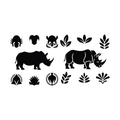 Rhino silhouette with accompanying mini decorative border motifs.