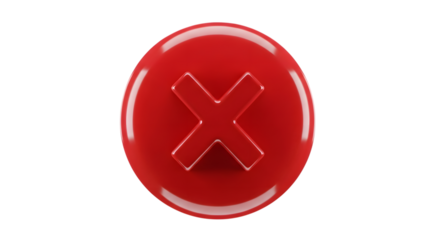 Red x button glossy isolated on transparent background