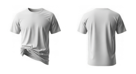 Mockup of blank white short sleeve tshirt showing front and back view isolated on transparent background