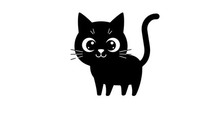 A cute black cat with big eyes standing a simple, cartoonish illustration of a feline friend, perfect for childrens designs