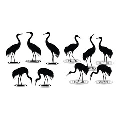 Naklejka premium Cranes standing with water ripple motifs.