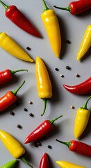 Vibrant collection of fresh, ripe chili peppers displaying various colors and heat levels for culinary use and spice ,pepper ,still life ,heat