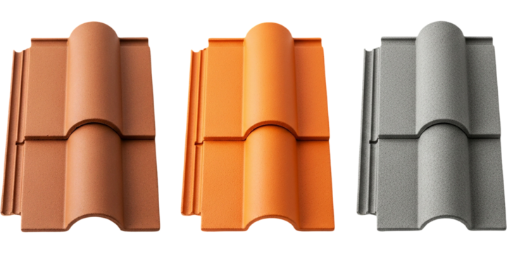 Roofing Tiles Variety Three Clay Colors Texture Design Options For Construction Industry and on transparent background