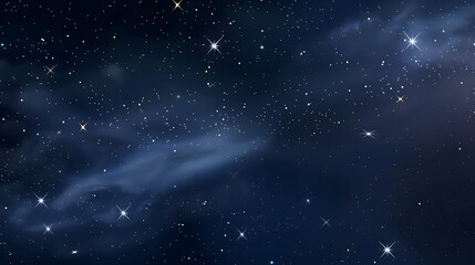 Naklejka premium An illustration of a dark blue night sky filled with numerous stars of various sizes and brightness. Light clouds partially obscure the background.