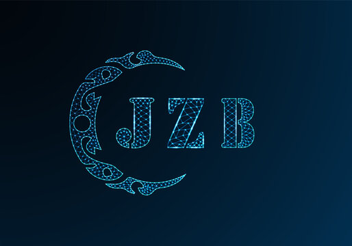 Low poly letter logo JZB design. JZB letter logo low poly vector design on blue color gradient background. JZB logo low poly design