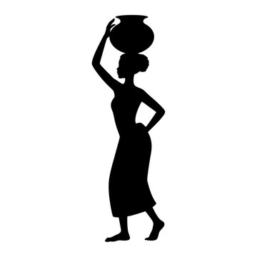 traditional woman silhouette carrying water pot on head representing culture daily life and rural lifestyle