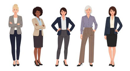 Fototapeta premium Modern visualization of diverse businesswomen in professional attire (1) demonstrating businesswoman, women, business in realistic and