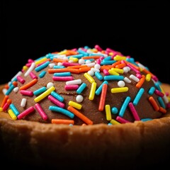 Vibrant colorful sprinkles create an irresistible and delightful topping on a sweet treat, enhancing its delicious appeal and adding joy ,tasty ,sugar ,snack