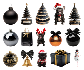 PNG Festive holiday decorations with pets, element set on transparent background