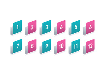 Numbers 1-15 on curled paper. 1-15 numbers concept for education, business and technology world