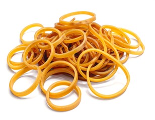 Isolated pile of brown rubber bands on white background for office supplies