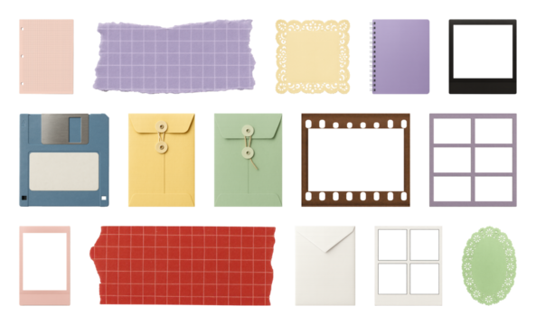 PNG Colorful vintage stationery collection, element set on transparent background