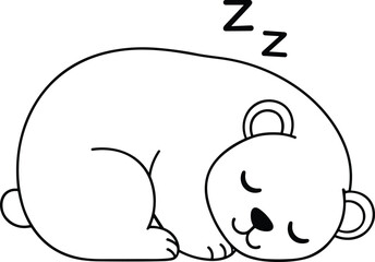 Cute Sleeping Bear Line Art – Isolated on Transparent Background Adorable Cartoon Animal Illustration