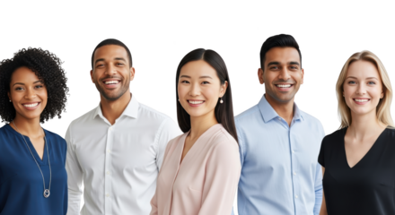 Creative diverse group of smiling professionals representation emphasizing diverse, group, people with elegant tones and balanced