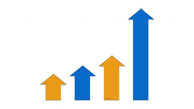 Growth arrows rapid progress 2D object doodle animation. Sales improvement. Alternating blue and orange upward rise animated flat element isolated on white background. Cartoon 4K video drawing