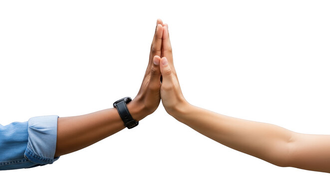 Creative diverse hands high five gesture representation emphasizing hands, high-five, gesture with elegant tones and balanced