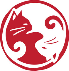 Silhouette of a Red Cat in Circle Harmony