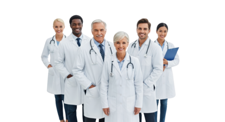 Modern visualization of diverse medical team of smiling healthcare professionals demonstrating doctors, physicians, medical in realistic