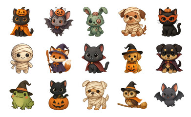 Obraz premium PNG Cute Halloween animal characters, element set on transparent background