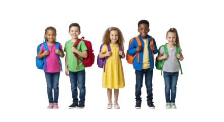 Diverse students ready for school concept visualized beautifully with focus on children, kids, school in modern