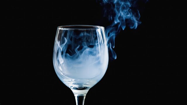 A striking glass filled with mysterious smoke creates dramatic shadows, invoking intrigue and elegance against a stark black background.