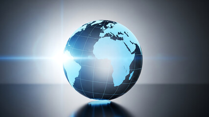 Abstract blue glass earth globe with bright light flare