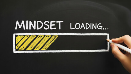 Mindset loading bar illustration on a blackboard with a hand drawing
