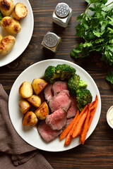 Traditional Sunday roast beef with vegetables
