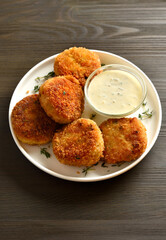 Breaded fish cakes from mashed potato and minced fish