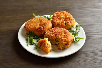 Deep fried fish cakes from mashed potato and minced fish