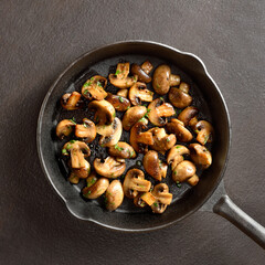 Roasted mushroom in cast iron pan