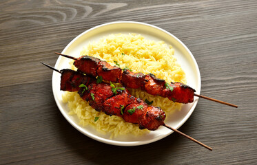 Grilled tandoori chicken served with basmati rice
