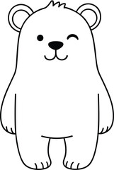 Cute Standing Bear Line Art – Isolated on Transparent Background Simple Cartoon Animal Outline