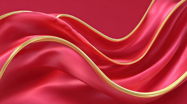 Elegant red fabric with gold trim, a luxurious and flowing design element