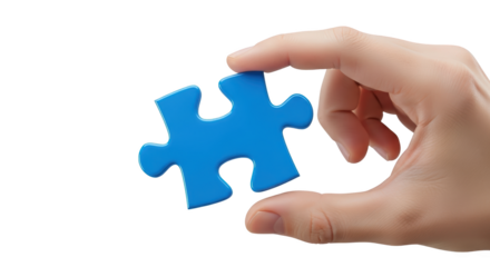 Hand holding a single blue jigsaw puzzle piece captured artistically highlighting puzzle, piece, jigsaw ideal for