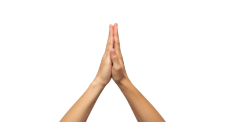 Hands pressed together in a prayer or namaste gesture on a white background concept illustrating hands,